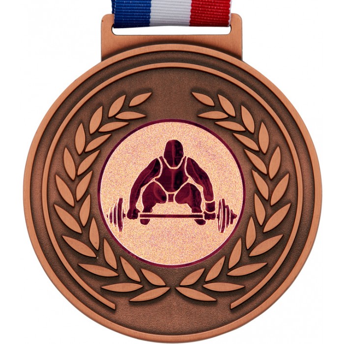 100MM WEIGHTLIFTING MEDAL & RIBBON - OLYMPIC SIZED - BRONZE